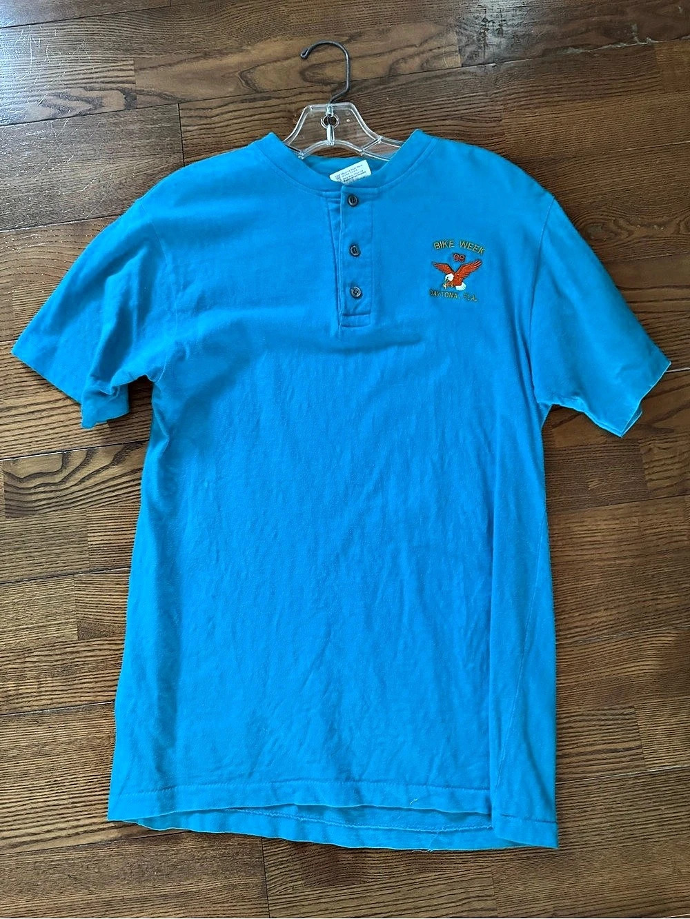 Hanes Vintage 1988 Daytona Bike Week Henley T-Shirt Blue Medium